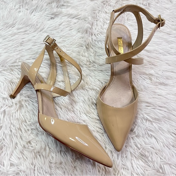 LOUISE ET CIE Cream Nude Patent Leather Pointed Toe Pump Heels 8M - Picture 1 of 12